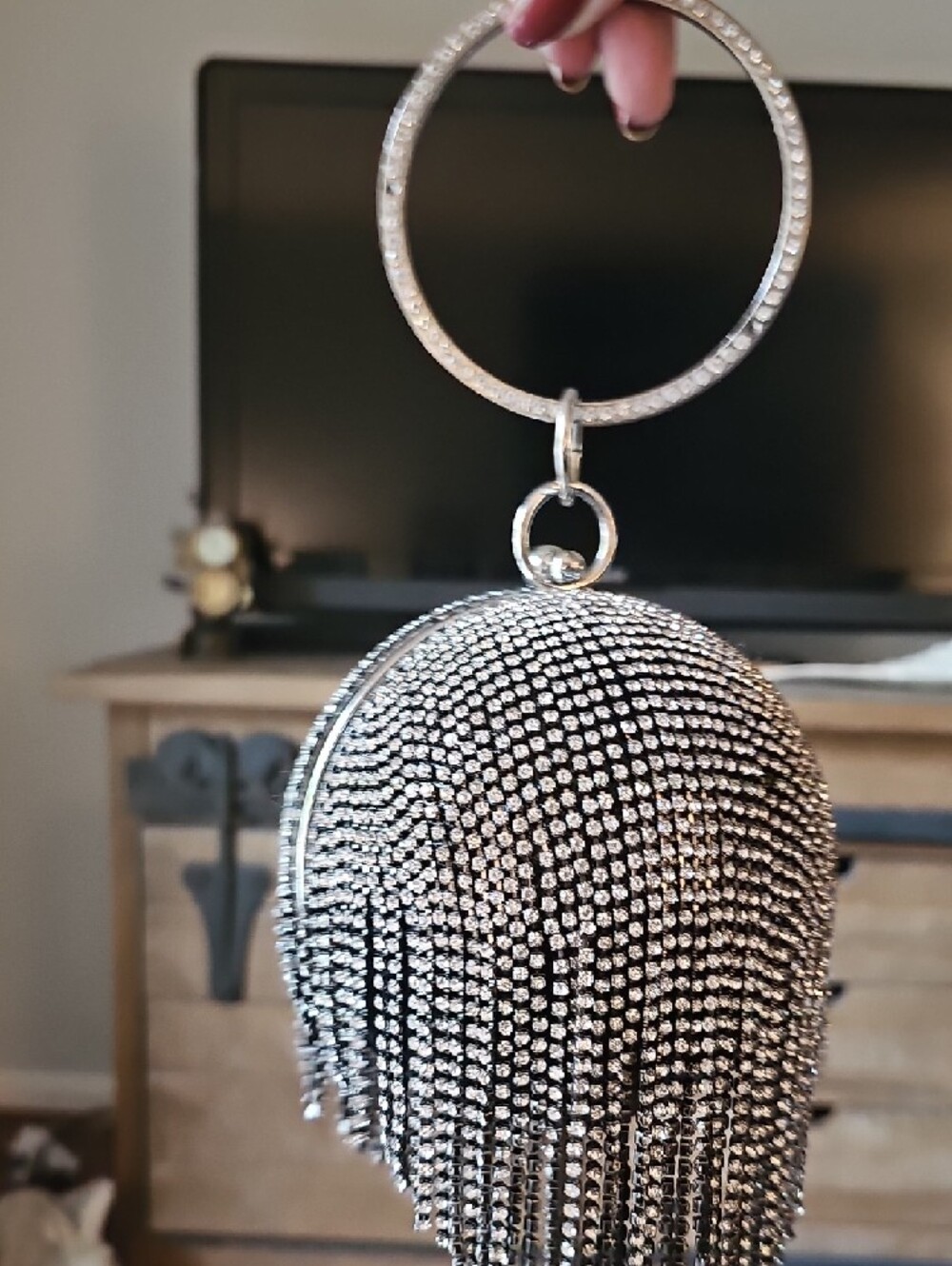 Silver Crystal Fringe Evening Bag